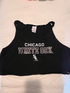 White Sox Rhinestone Black Cropped Tank